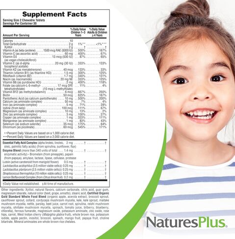 NaturesPlus Animal Parade Gold Children's Multivitamin - 120 Animal-Shaped Chewable Tablets - Assorted Cherry, Orange & Grape Flavors - Vegan, Gluten Free - 60 Total Servings in Kuwait