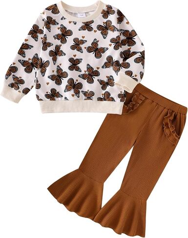 Toddler Girl Clothes Fall Winter Baby Outfits Cute Butterflies Print Sweatshirt + Flared Pants Set 2 Piece 1-6 Years in Kuwait