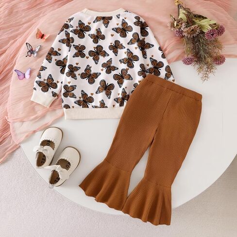 Toddler Girl Clothes Fall Winter Baby Outfits Cute Butterflies Print Sweatshirt + Flared Pants Set 2 Piece 1-6 Years in Kuwait