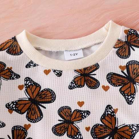 Toddler Girl Clothes Fall Winter Baby Outfits Cute Butterflies Print Sweatshirt + Flared Pants Set 2 Piece 1-6 Years in Kuwait