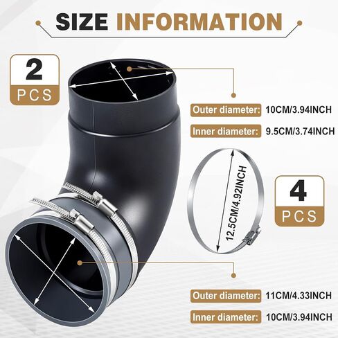 Kingdder 2 Pcs 4" 90 Degree Elbow Dust Hose Collection Fittings Include Connect Elbow and Metal Hose Clamps Rubber Flex Cuff Coupler for Woodworking Dust Collection Fittings Collector Accessories in Saudi Arabia