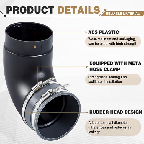 Kingdder 2 Pcs 4" 90 Degree Elbow Dust Hose Collection Fittings Include Connect Elbow and Metal Hose Clamps Rubber Flex Cuff Coupler for Woodworking Dust Collection Fittings Collector Accessories in Saudi Arabia