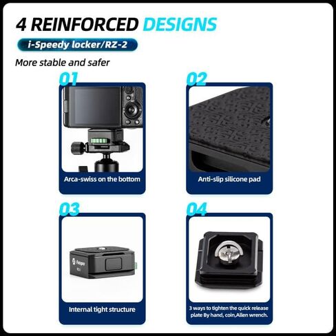 Fotopro Claw Quick Release Plate Set, 1/4 Inch Screw Universal Quick Setup Kit for Camera Tripod Handheld Gimbal Stabilizer Ball Head Monopod Slider (RZ-2 Orange) in Kuwait