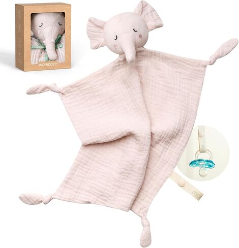 Momcozy Elephant Loveys للأطفال مع القطن-بطانية أمنية ناعمة للصبي أو الفتاة لتصميم ذاتي للتصميم المقلوب ومضاد للانحدار-يجب أن يكون لديك هدية حديثي الولادة ， （الوردي 14 بوصة） in Saudi Arabia