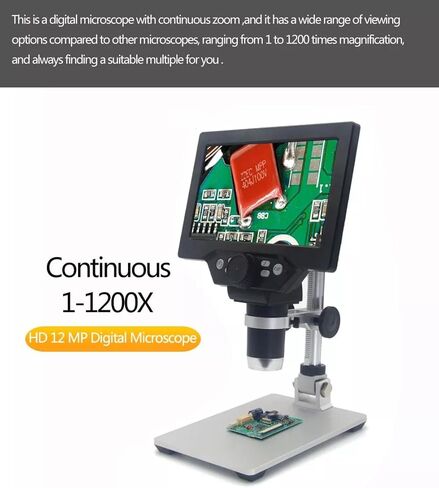 G1200 المجهر الرقمي 12 ميجابكسل 7 بوصة شاشة ملونة كبيرة كبيرة شاشة LCD قاعدة كبيرة 1-1200x تضخيم مستمر in Saudi Arabia