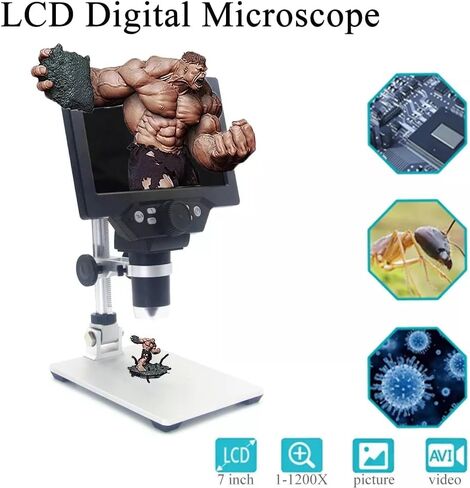 G1200 المجهر الرقمي 12 ميجابكسل 7 بوصة شاشة ملونة كبيرة كبيرة شاشة LCD قاعدة كبيرة 1-1200x تضخيم مستمر in Saudi Arabia