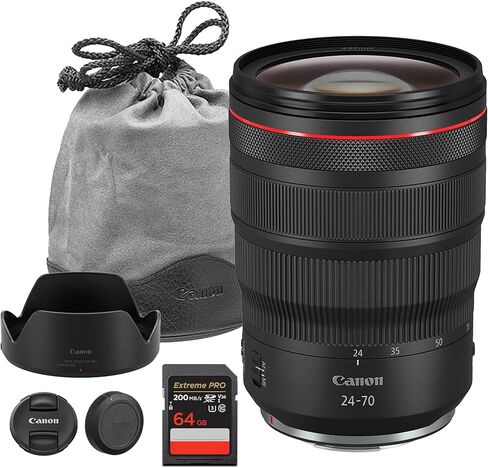 Canon RF 24-70mm f/2.8 L هو عدسة USM-تكبير قياسي مع استقرار الصور للأحداث ، الصور ، حفلات الزفاف والفيديو (3680C002) + بطاقة ذاكرة 64 جيجابايت in Kuwait