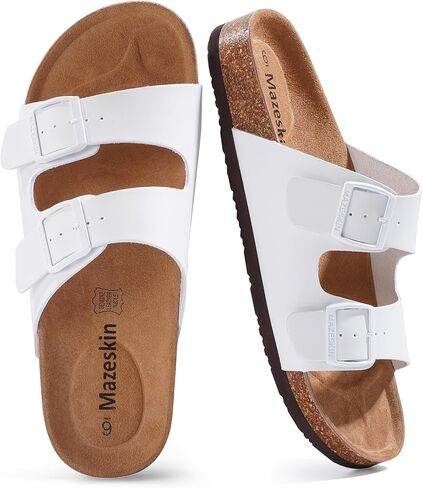 mazeskin Women's Genuine Leather Orthopedic Slide Sandals with Arch Support, Double Strap Summer Shoes with Adjustable Buckle and Comfortable Orthotic Footbed in Kuwait
