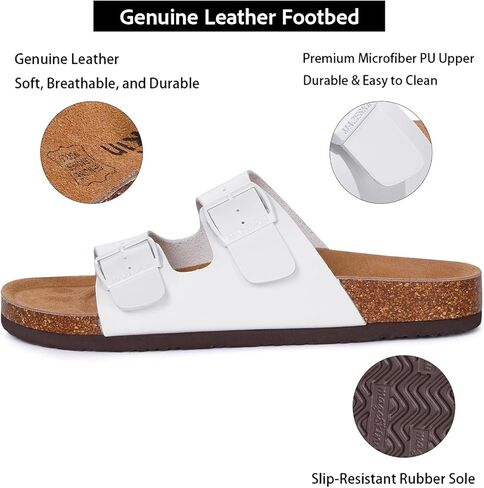 mazeskin Women's Genuine Leather Orthopedic Slide Sandals with Arch Support, Double Strap Summer Shoes with Adjustable Buckle and Comfortable Orthotic Footbed in Kuwait