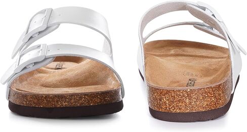 mazeskin Women's Genuine Leather Orthopedic Slide Sandals with Arch Support, Double Strap Summer Shoes with Adjustable Buckle and Comfortable Orthotic Footbed in Kuwait