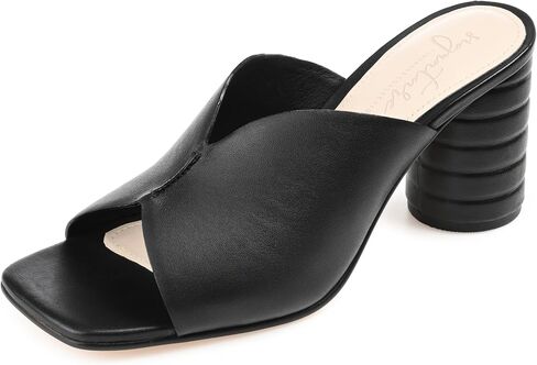 Journee Collection Signature Womens Genuine Leather Karah V Toe Band Sandal Round Ribbed Block Heel Padded Square Toe Slip On in Saudi Arabia