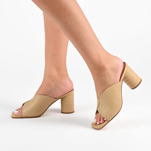 Journee Collection Signature Womens Genuine Leather Karah V Toe Band Sandal Round Ribbed Block Heel Padded Square Toe Slip On in Saudi Arabia