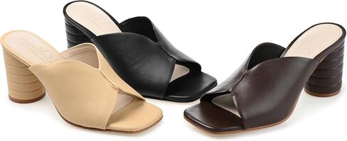 Journee Collection Signature Womens Genuine Leather Karah V Toe Band Sandal Round Ribbed Block Heel Padded Square Toe Slip On in Saudi Arabia