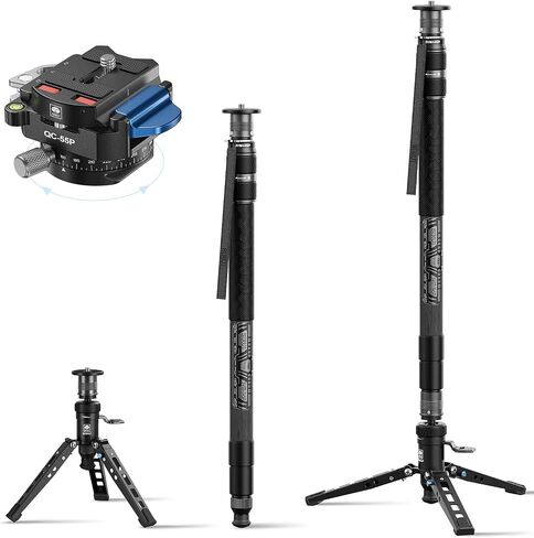 Sirui SVM-145P مونوبود ألياف الكربون السريعة مع مجموعة قاعدة المشبك QC-55P ، 57 بوصة monopod مع أقدام دواسة ، تعديل ارتفاع خطوة واحدة ， Modular 3 في 1 in Saudi Arabia