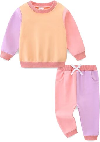 Toddler Baby Girl Clothes Long Sleeve Crewneck Sweatshirt with Pants Spring Fall Winter Outfits in Kuwait