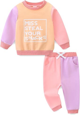 Toddler Baby Girl Clothes Long Sleeve Crewneck Sweatshirt with Pants Spring Fall Winter Outfits in Kuwait