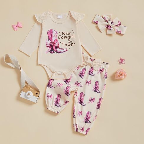 Hello World I'm New Here Newborn Girl Clothes Long Sleeve Onesie Floral Pants Set Cute Baby Coming Home Outfits in Saudi Arabia