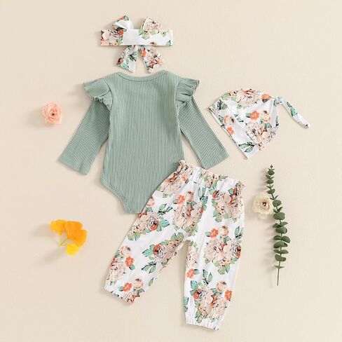 Hello World I'm New Here Newborn Girl Clothes Long Sleeve Onesie Floral Pants Set Cute Baby Coming Home Outfits in Saudi Arabia