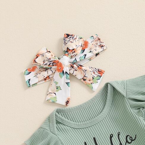 Hello World I'm New Here Newborn Girl Clothes Long Sleeve Onesie Floral Pants Set Cute Baby Coming Home Outfits in Saudi Arabia