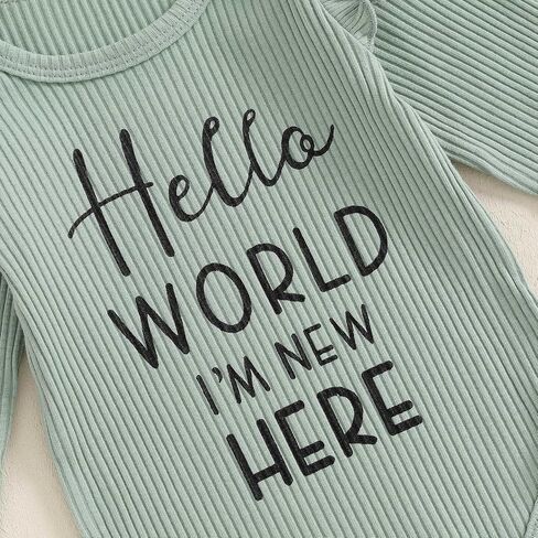 Hello World I'm New Here Newborn Girl Clothes Long Sleeve Onesie Floral Pants Set Cute Baby Coming Home Outfits in Saudi Arabia