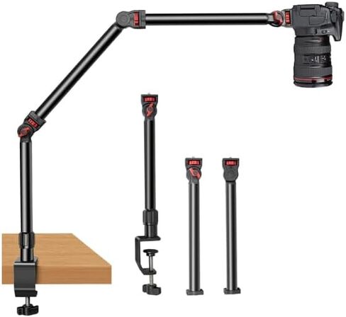 REFLEX CAMERA 37" Overhead 3-Section Flex Cantilever Articulating Boom Arm with Desk/Tube C Clamp and Universal Phone Mount 1/4" 3/8" & 5/8" Screw Mount for DSLR Camera, Microphone, Light & Webcam in Saudi Arabia