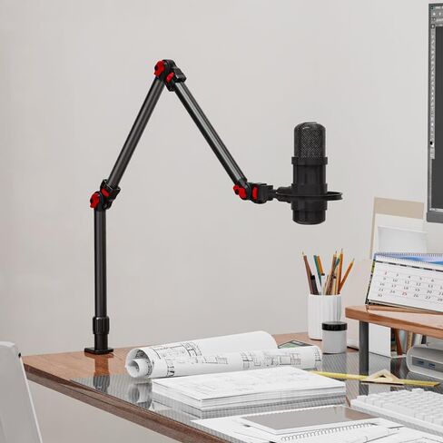REFLEX CAMERA 37" Overhead 3-Section Flex Cantilever Articulating Boom Arm with Desk/Tube C Clamp and Universal Phone Mount 1/4" 3/8" & 5/8" Screw Mount for DSLR Camera, Microphone, Light & Webcam in Saudi Arabia