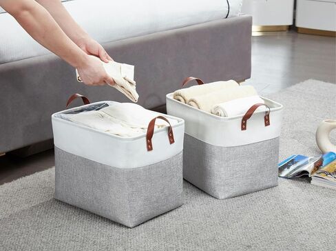 سلة تخزين الأقمشة DECOMOMO صناديق تخزين خزانة كبيرة للألعاب الحضانة والغسيل (Beige & White ، XXL - 3 Pack) in Kuwait