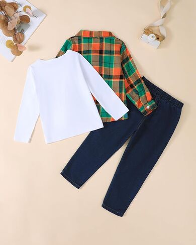 Renotemy Toddler Boy Clothes Fall Winter Outfits 3Pcs Fashion Flannel Shirts Ripped Jeans Pants Kids Boys Clothing Sets in Saudi Arabia