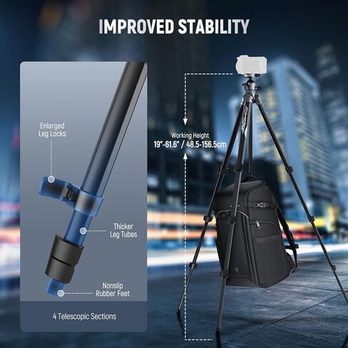 NEEWER LITETRIP LT07 61" Aluminum Travel Tripod Stand for Camera with Pan Tilt Low Profile Ball Head, Arca QR Plate Compatible with Peak Design Tripod Plate V3, Dual Center Axis, Max Load 22lb in Saudi Arabia