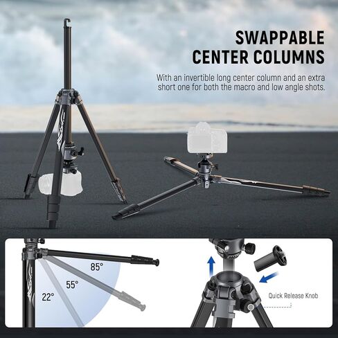 NEEWER LITETRIP LT07 61" Aluminum Travel Tripod Stand for Camera with Pan Tilt Low Profile Ball Head, Arca QR Plate Compatible with Peak Design Tripod Plate V3, Dual Center Axis, Max Load 22lb in Saudi Arabia