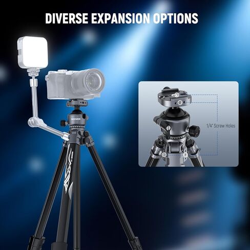 NEEWER LITETRIP LT07 61" Aluminum Travel Tripod Stand for Camera with Pan Tilt Low Profile Ball Head, Arca QR Plate Compatible with Peak Design Tripod Plate V3, Dual Center Axis, Max Load 22lb in Saudi Arabia