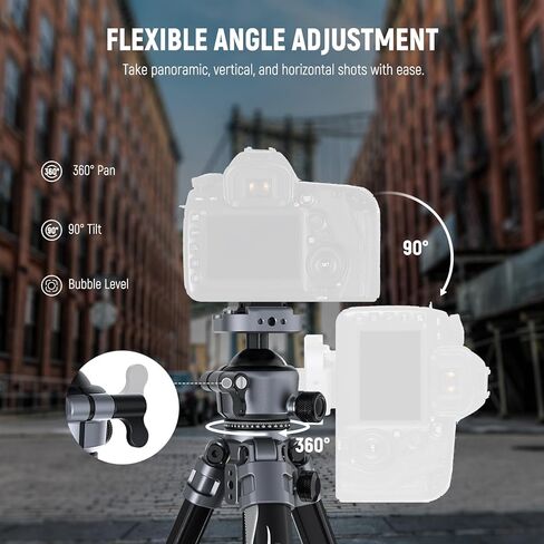 NEEWER LITETRIP LT07 61" Aluminum Travel Tripod Stand for Camera with Pan Tilt Low Profile Ball Head, Arca QR Plate Compatible with Peak Design Tripod Plate V3, Dual Center Axis, Max Load 22lb in Saudi Arabia