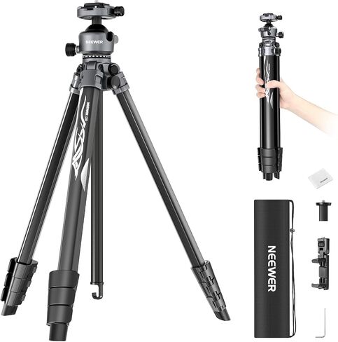 NEEWER LITETRIP LT07 61" Aluminum Travel Tripod Stand for Camera with Pan Tilt Low Profile Ball Head, Arca QR Plate Compatible with Peak Design Tripod Plate V3, Dual Center Axis, Max Load 22lb in Saudi Arabia