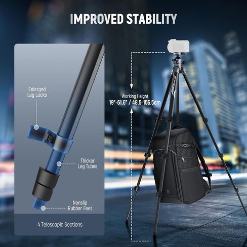 NEEWER LITETRIP LT07 61" Aluminum Travel Tripod Stand for Camera with Pan Tilt Low Profile Ball Head, Arca QR Plate Compatible with Peak Design Tripod Plate V3, Dual Center Axis, Max Load 22lb in Saudi Arabia