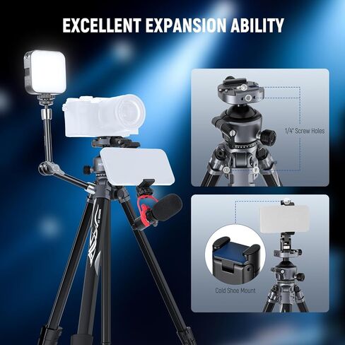 NEEWER LITETRIP LT07 61" Aluminum Travel Tripod Stand for Camera with Pan Tilt Low Profile Ball Head, Arca QR Plate Compatible with Peak Design Tripod Plate V3, Dual Center Axis, Max Load 22lb in Saudi Arabia