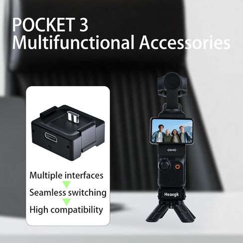 Quick Release Mini Tripod Kit for DJI Osmo Pocket 3, Type-C Full-Function Port Charging Adapter Base for Pocket 3 Accessories with 1/4 Screw Hole for Tripods in Saudi Arabia