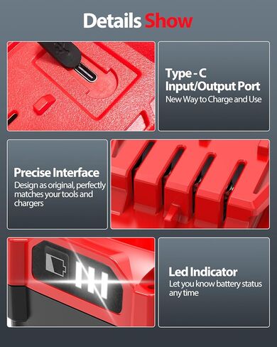【USB-C الشحن السريع】 استبدال بطارية 20V Craftsman مع منفذ الإدخال/الإخراج USB-C 65W ، متوافق مع بطارية CMCB204 CMCB204 ، CMCB205 ، CMCB206 ، CMCB209 ، CMCB202 ، CMCB201 ، CMCB201 in Kuwait