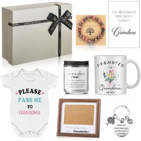 8 Pcs Pregnancy Announcement for Grandma Surprise Baby Announcement Gifts Set Include Bodysuit Mug Scented Candle Bracelet Card Keychain Photo Frame for Grandma Grandmother Baby Shower in Saudi Arabia