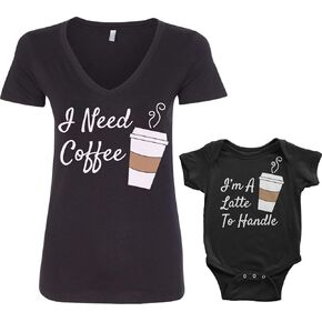 Threadrock Coffee & Latte Infant Bodysuit & Women's V-Neck T-Shirt Set in Kuwait