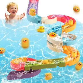 Duck Slide Bath Toys for Kids Ages 4-8, Bathtub Toys DIY Wall Track Building Kit for Toddlers 2-4 3-5, Fun Shower Toys Bathtub Time Birthday Gift for 3+ Years Old Boys and Girls（34PCS） in Saudi Arabia