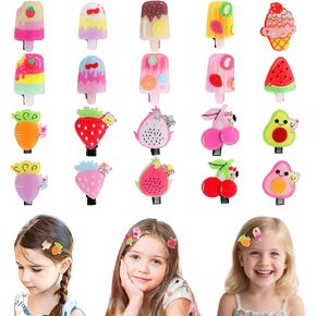20 PCS Cute Fruit Hair Clips for Girls – Colorful Popsicle & Cherry Hair Clips, No-Bend No-Crease Small Hair Accessories for BabyToddlers Kids Ages 2-10, Birthday Back to School Gifts in Saudi Arabia