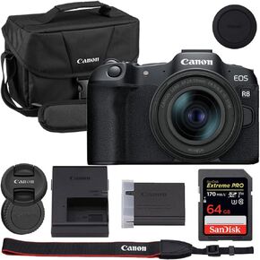 Canon EOS R8 Mirrorless Camera with 24-50mm Lens Bundle with Canon 200ES EOS Shoulder Bag + 64GB Extreme PRO Memory Card in Kuwait