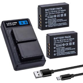 2-Pack NP-W126 NP-W126S Battery with Dual Charger for Fuji X100F, X100V | X100VI, X100VI, X-S10, X-A5, X-A10, X-E4, X-Pro2, X-Pro3, X-T1, X-T2, X-T3, X-T10, X-T20, X-T30 II, X-T100 1600mAh in Kuwait