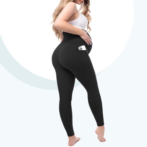 Maternity Fleece Lined Leggings with Pockets, Warm Pregnancy Buttery Soft Yoga Workout Pants Winter in Kuwait