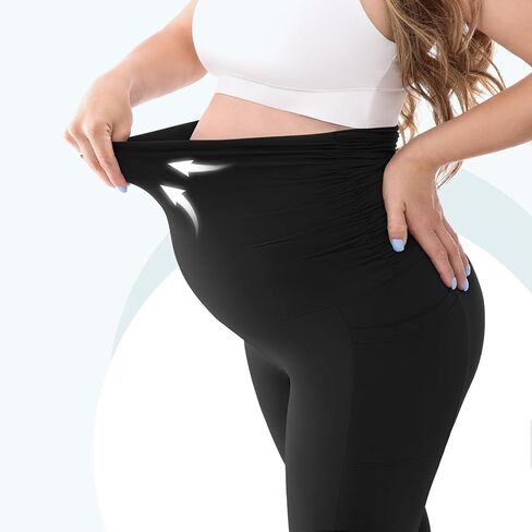 Maternity Fleece Lined Leggings with Pockets, Warm Pregnancy Buttery Soft Yoga Workout Pants Winter in Kuwait
