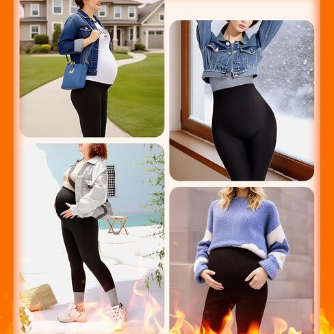 Maternity Fleece Lined Leggings with Pockets, Warm Pregnancy Buttery Soft Yoga Workout Pants Winter in Kuwait