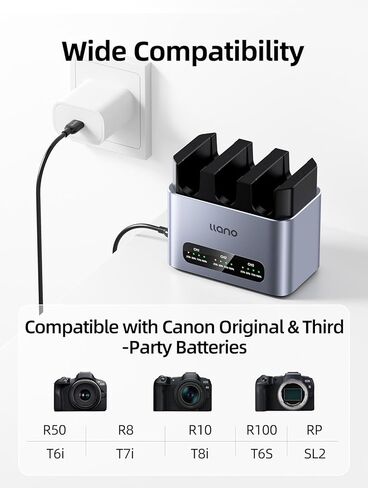 LLANO 30W LP-E17 شاحن البطارية: فتحة ثلاثية سريعة لبطاريات الكاميرا الكنسي لكاميرا Canon EOS R50 R10 R100 RP T6I T7I T8I T6S ​​SL3 SL3 M3 M5 M6 77D 200D 250D ، USB-C ، LED ، CNC ALUMINUM. in Kuwait