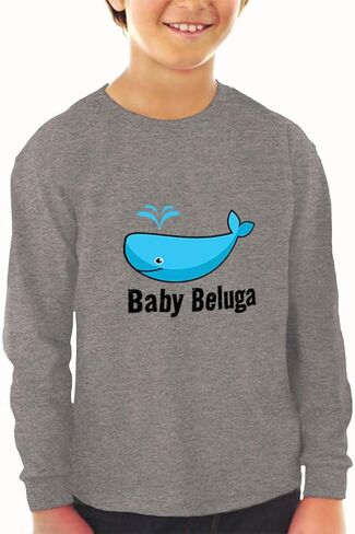 أطفال طويل الأكمام T Shirt Baby Beluga Blue1 Whale Ocean Sea Life Cotton Boy & Girl Cloths Funny Graphic Tee Soft Pink Design فقط 4T in Saudi Arabia