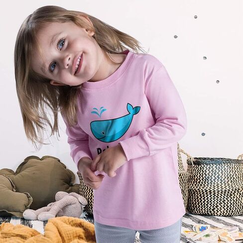 أطفال طويل الأكمام T Shirt Baby Beluga Blue1 Whale Ocean Sea Life Cotton Boy & Girl Cloths Funny Graphic Tee Soft Pink Design فقط 4T in Saudi Arabia