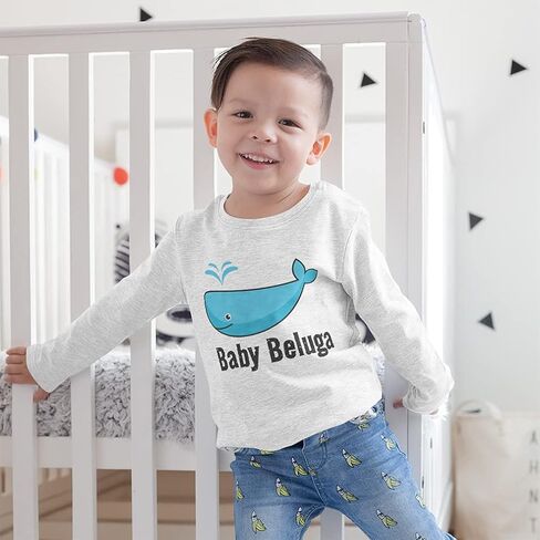 أطفال طويل الأكمام T Shirt Baby Beluga Blue1 Whale Ocean Sea Life Cotton Boy & Girl Cloths Funny Graphic Tee Soft Pink Design فقط 4T in Saudi Arabia